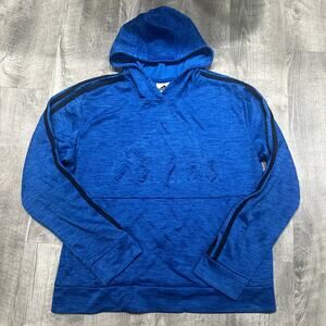 Adidas Youth Hoodie Blue Pullover Fleece Black Stripe Logo Size L 14/16